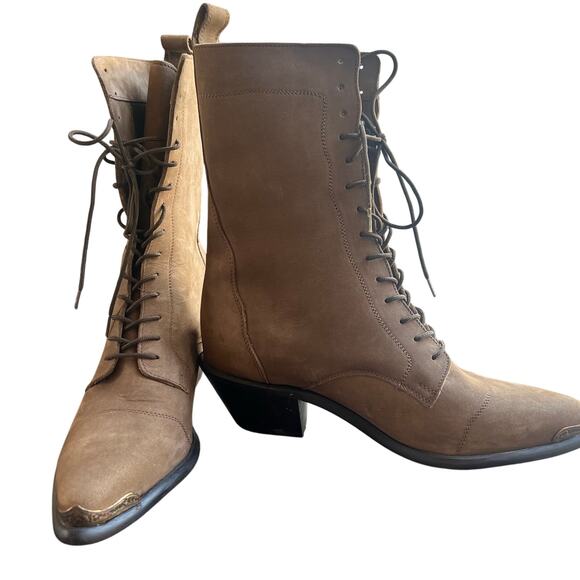 Vintage Dingo Women's Cowgirl Lace Up Boots Taupe Brown Suede Size 6.5 Western - Picture 1 of 9